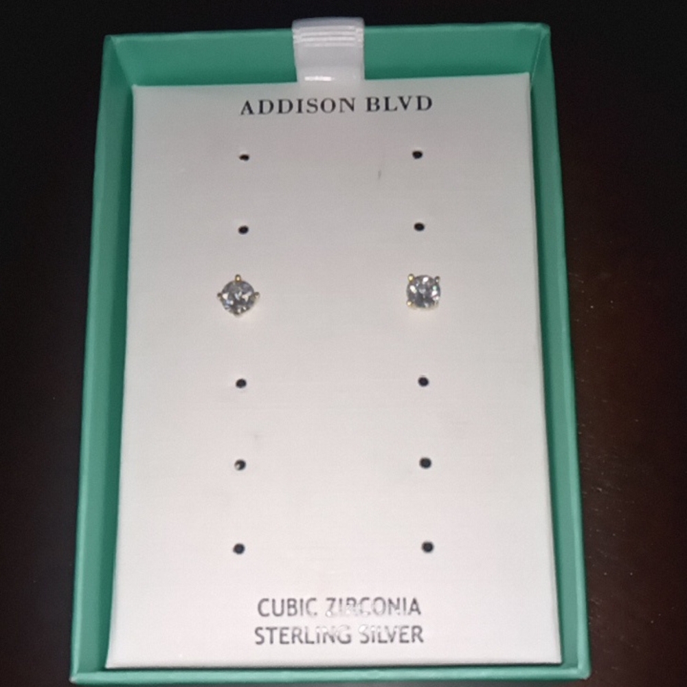 ADDISON BLVD Sterling Silver Cubic Zirconia Stud Earrings in Clear